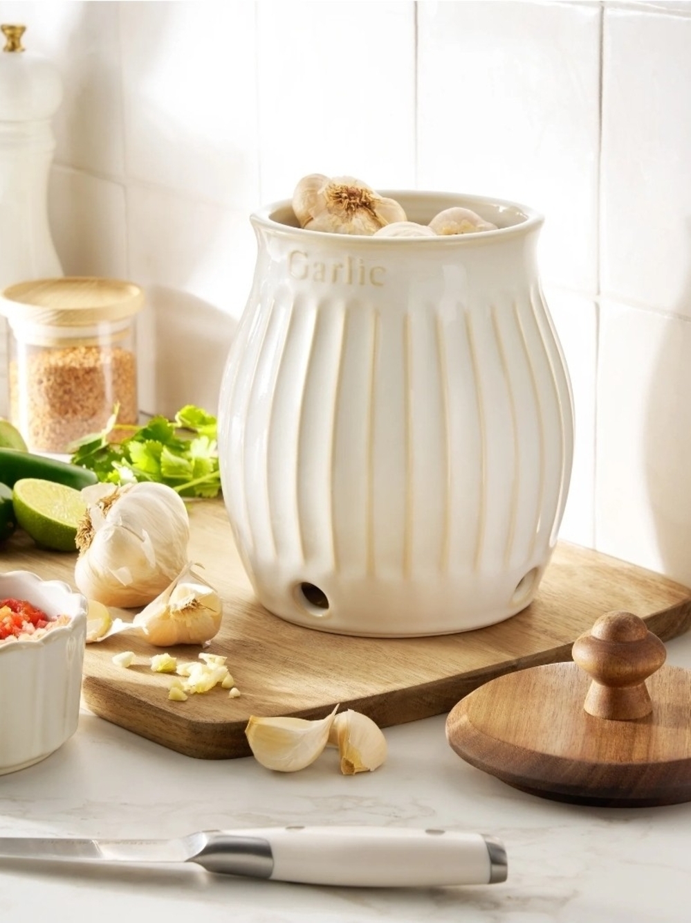 The Pioneer Woman Ceramic Garlic Keeper Jar - Cream